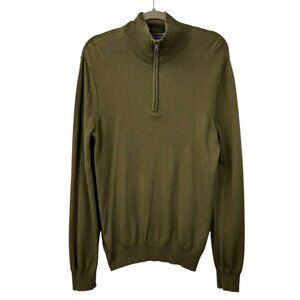 Banana Republic Men's M Cashmere & Silk Blend Sweater Green  1/4 Zip Pullover